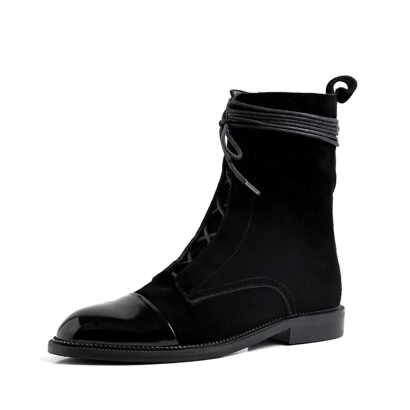 British Style Soft Leather Flat Short Boots for Ladies