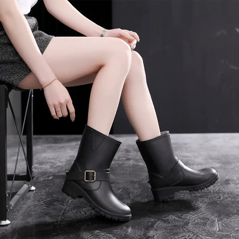 Ladies' Rubber Mid-Tube Rain Boots for Motorcycling