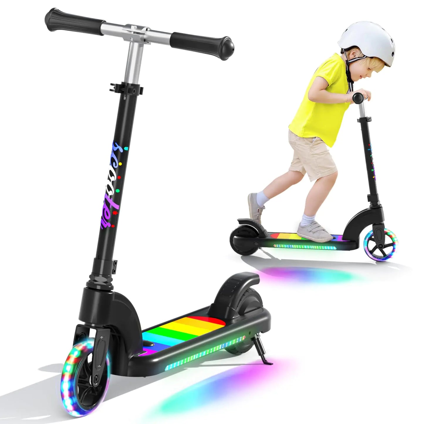 ANHAO Electric Scooter for Kids Ages 6-12 (Mainly 6-10) Kids Electric Scooter with Adjustable Height Flash Wheel Kick Scooter for Kids up to 110 lbs up to 6mph