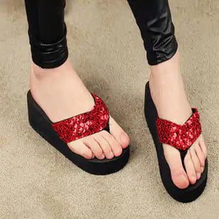 Korean Ladies Sequined Flip Flops for Summer Beach